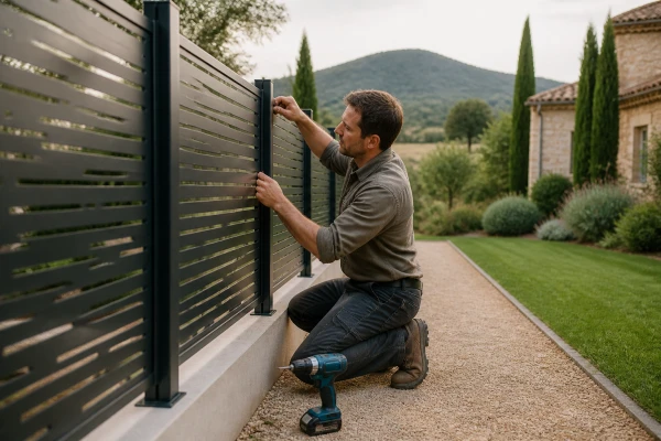 Pose de claustra aluminium pour clôture jardin Alixan